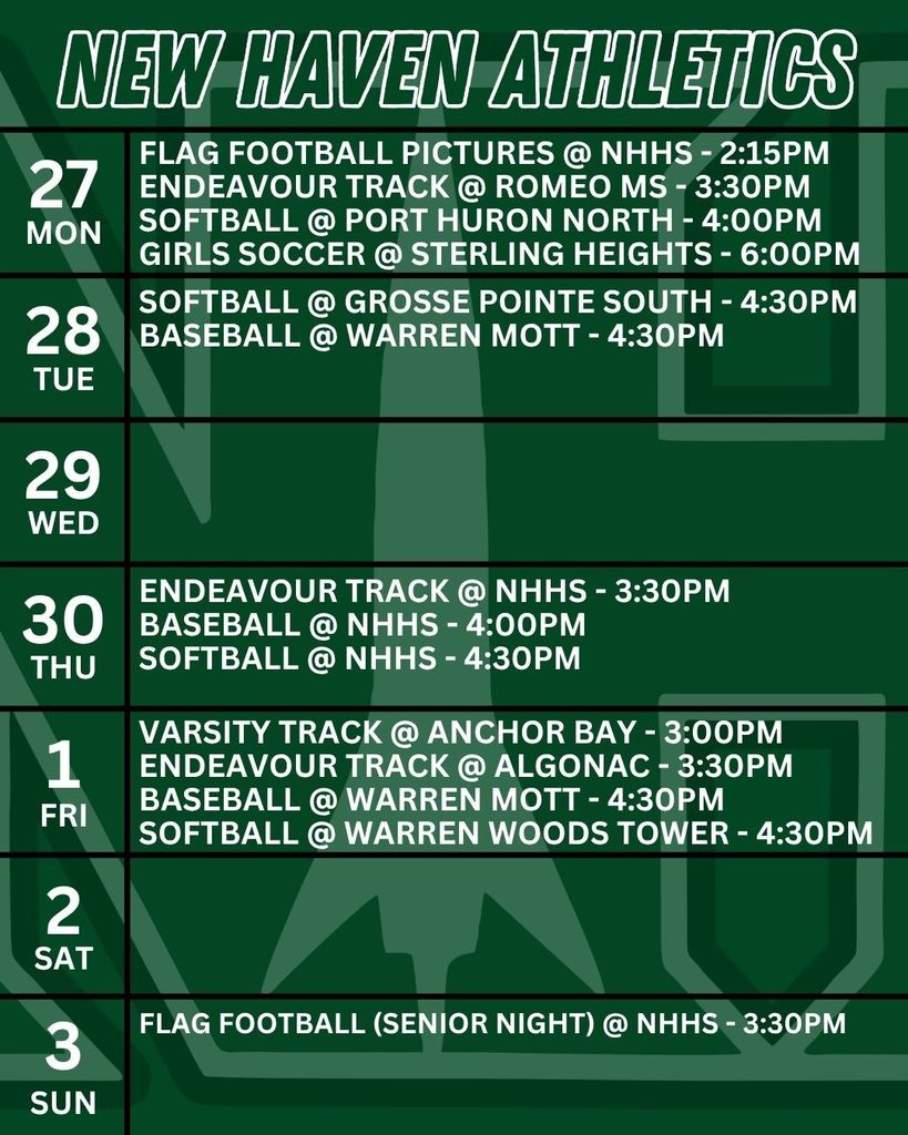 Athletic schedule for 4.26.2026