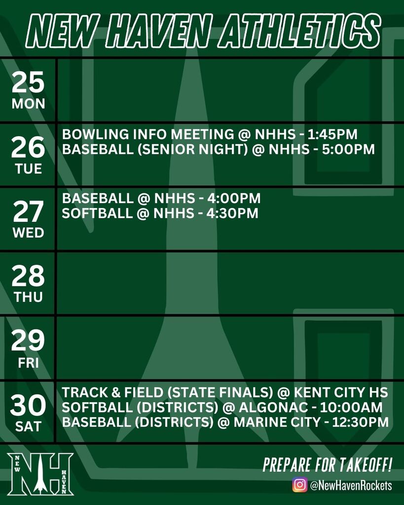 Athletic schedule for 5.24.2026