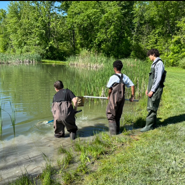 student outside lab