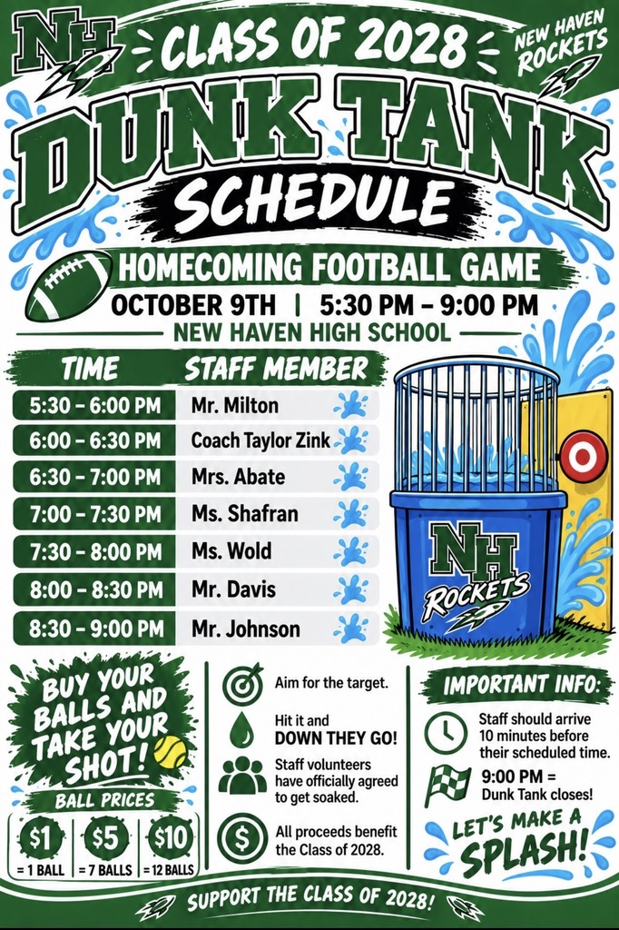 Dunk Tank Schedule for Homecoming