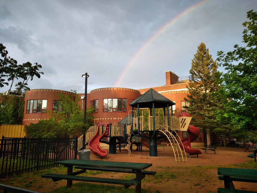 Edgewood School with rainbow
