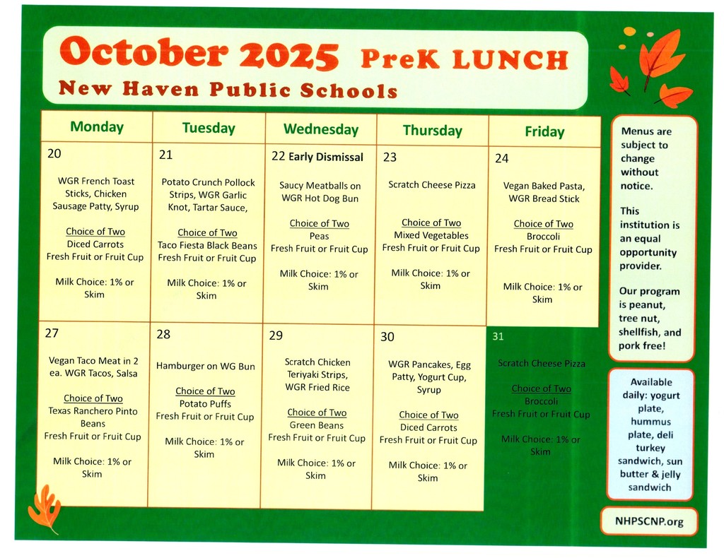 OCTOBER LUNCH MENU
