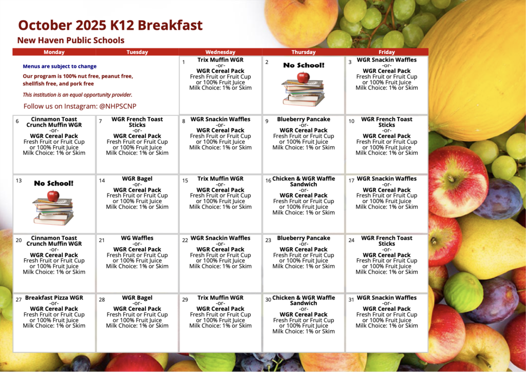 October Breakfast Calendar