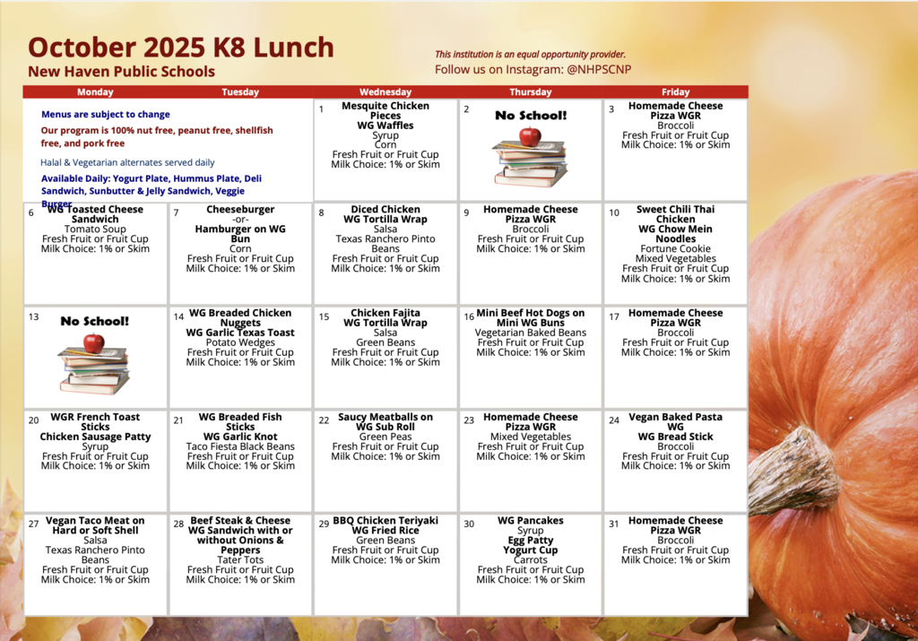 October 2025 Lunch Menu