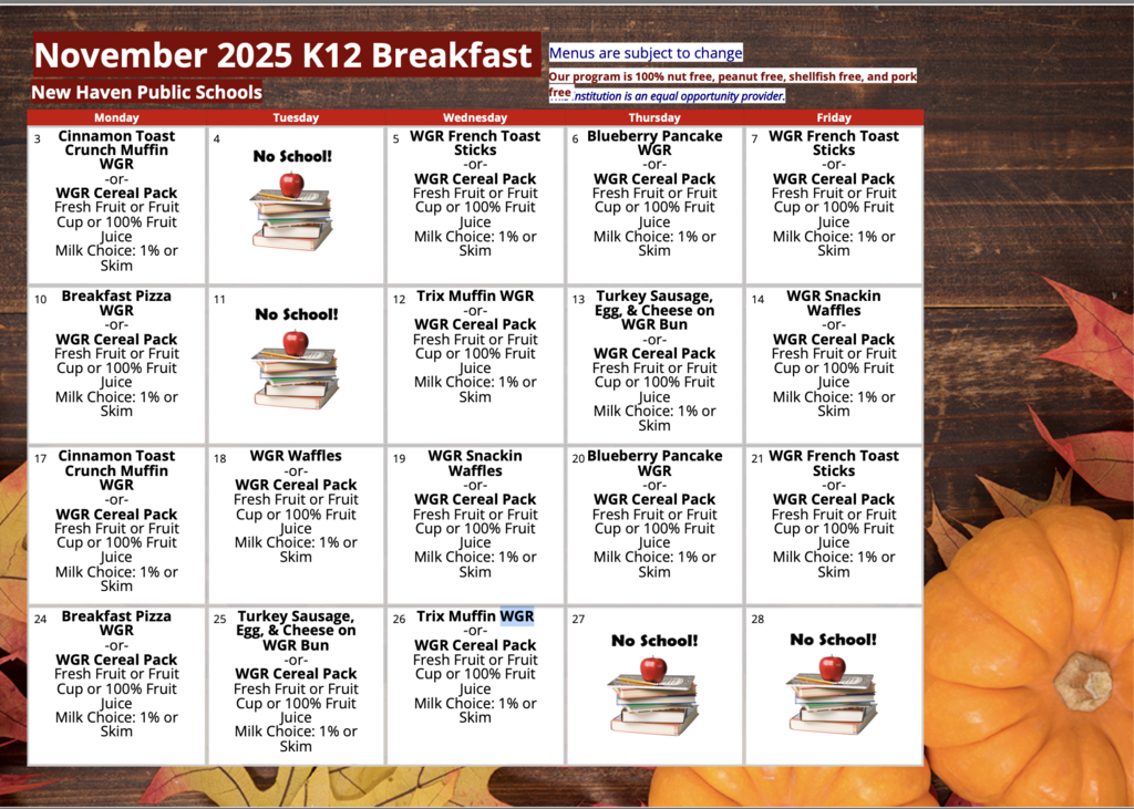 November breakfast menu 