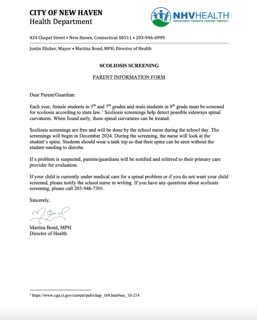 SCOLIOSIS SCREENING PARENT INFORMATION FORM