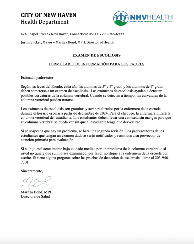 SCOLIOSIS SCREENING PARENT INFORMATION FORM