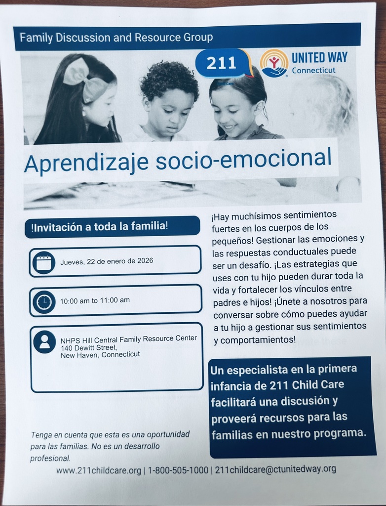 Family Resource Center will be having a social-emotional workshop for our Pre-K and Kindergarten parents, January 22, 2025 @ 10am in the FRC. El Centro de Recursos de Familia tendrá un taller de aprendizaje socio -emocional para los padres de pre-k y kinder el 22 de enero del 2025 a las 10am en el FRC.
