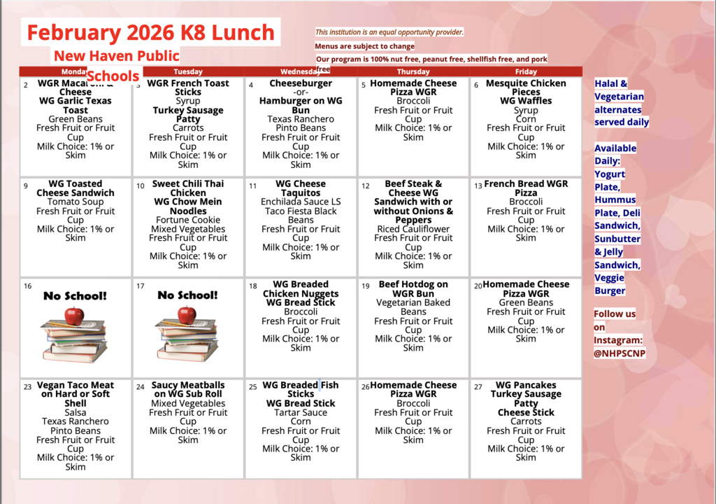 February 2026 Lunch Menu
