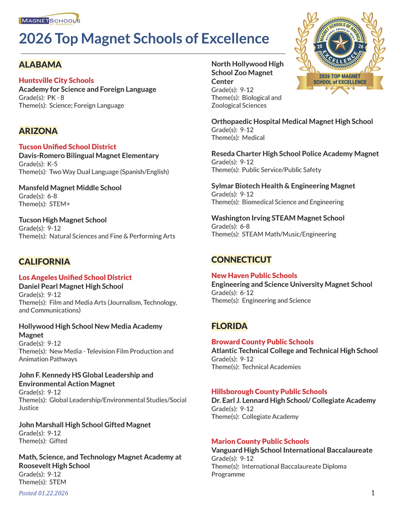 2026 Top Magnet Schools of Excellence