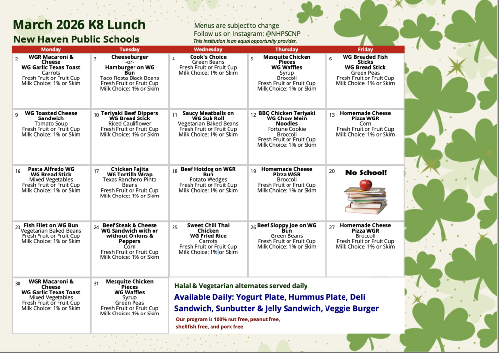 March 2026 Lunch Menu