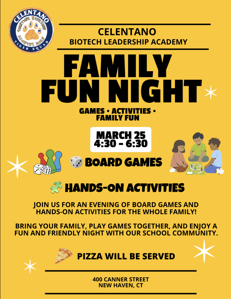 Join us for a Family Fun Night - March 25th from 4:30 - 6:30 pm. There will be games, hands-on activities, and food. Let's have some Tiger Squad FUN!!!