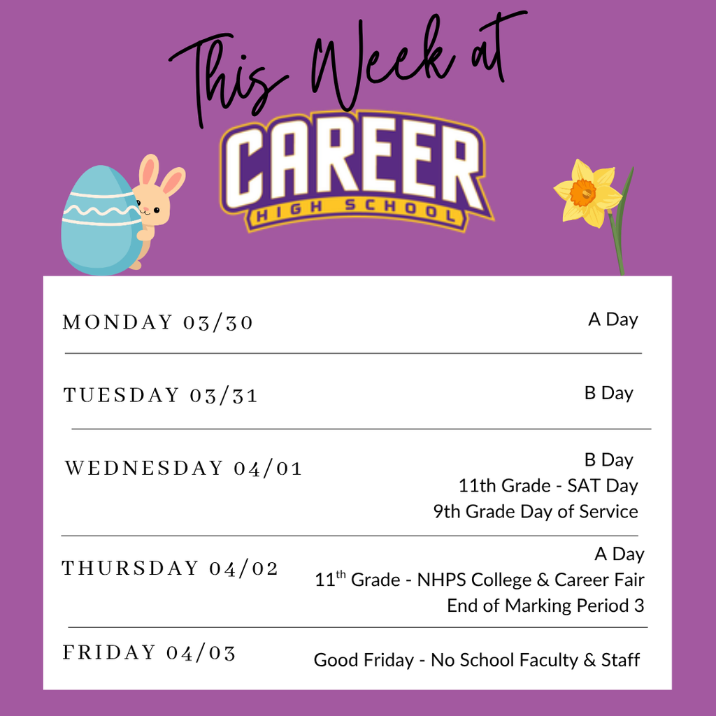 Schedule Week of 3/30/26
