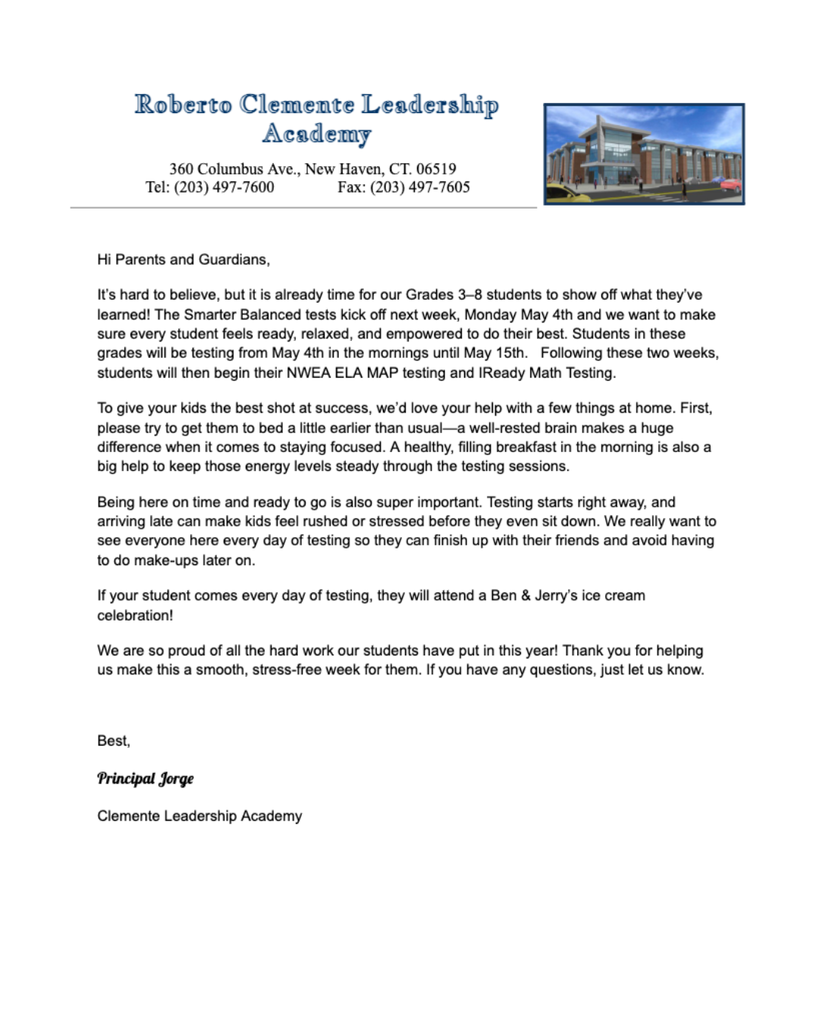 Letter to families