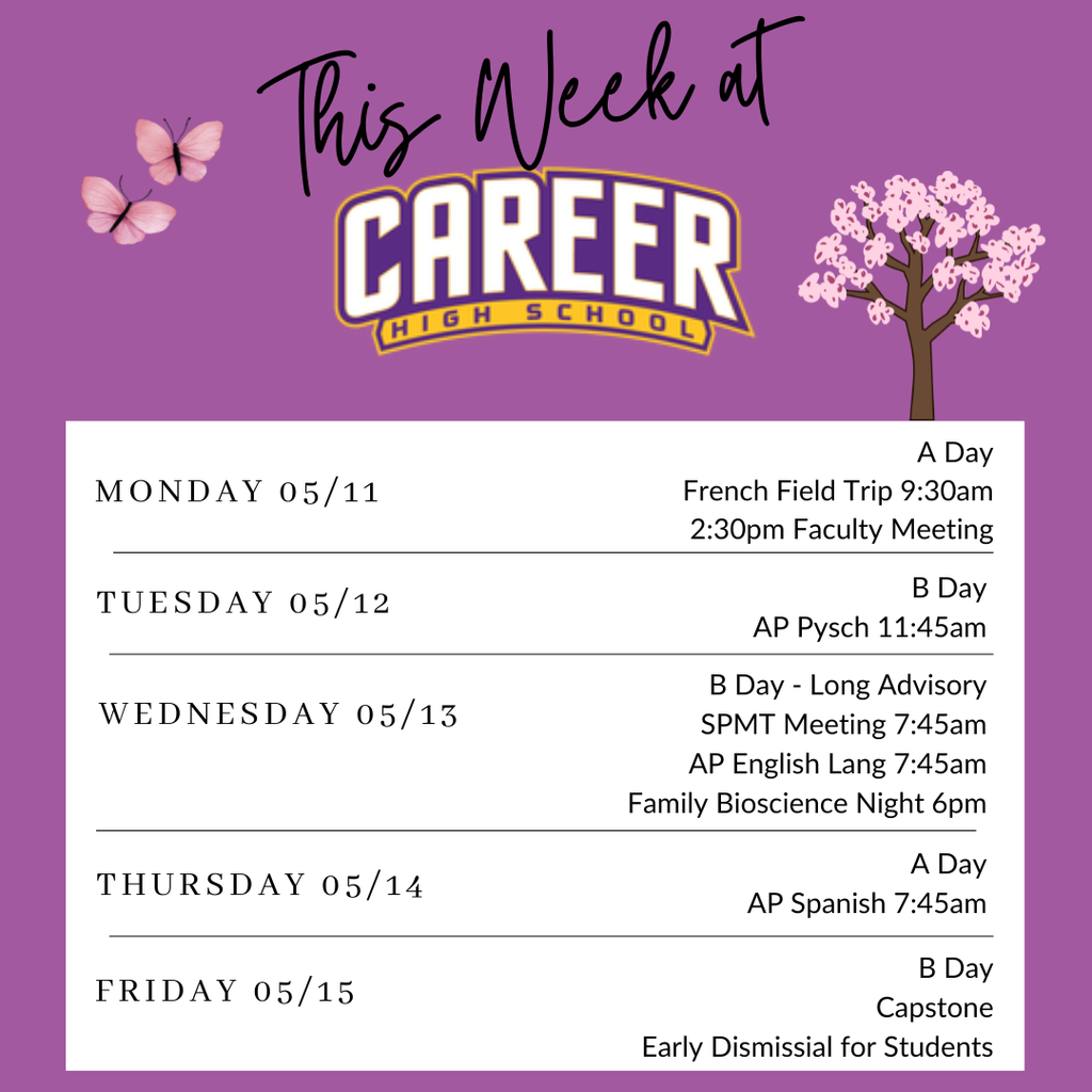 Career Schedule 5/11/26