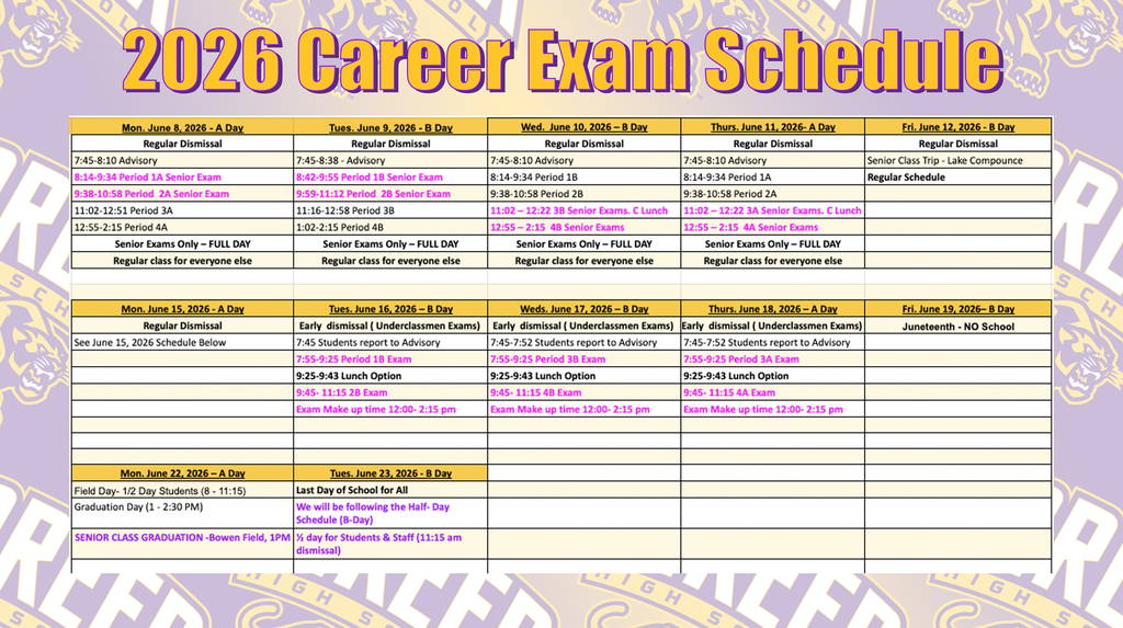 2026 Exam Schedule