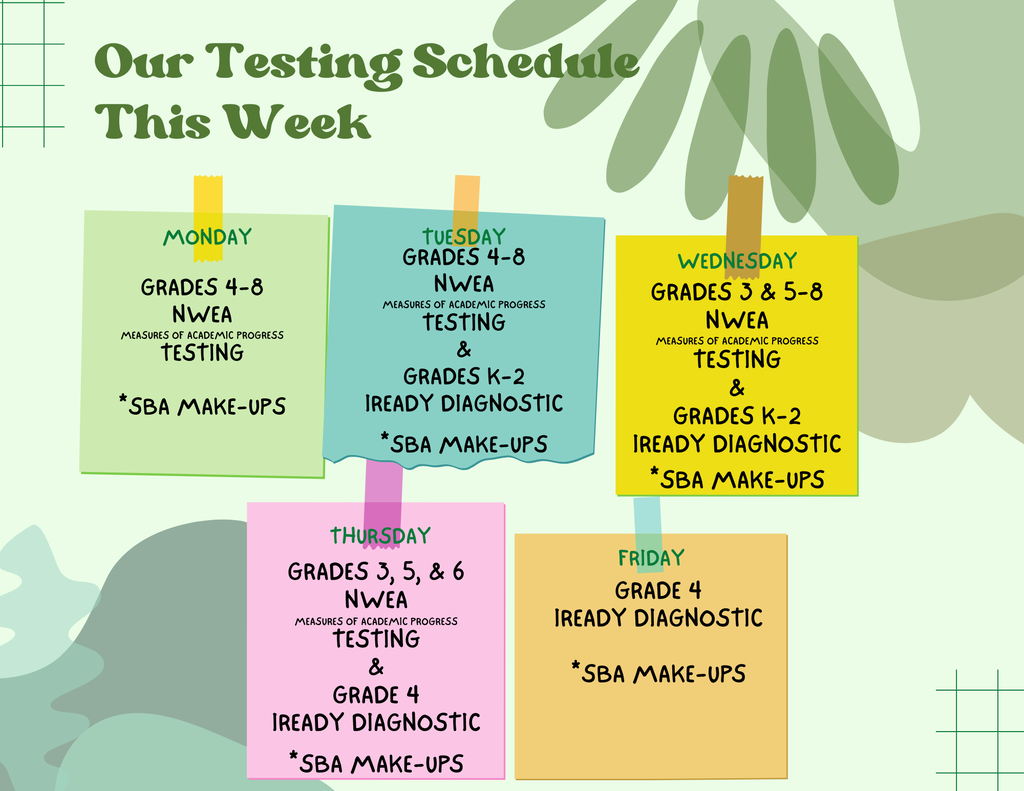 Testing Schedule - Week of 05/18/2026