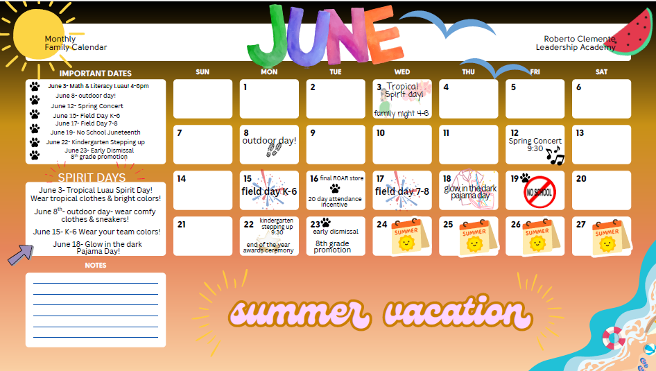 Updated June calendar