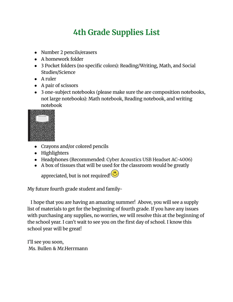 K-8 Supply list