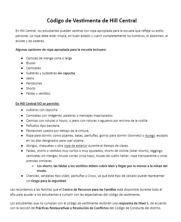 HC Parent Newsletter Sp
