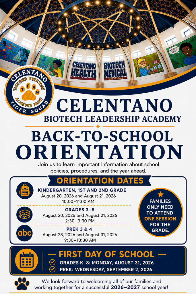 Join us to learn important information about school policies, procedures, and expectations for the year ahead at our Back to School orientations on August 20, 21, 28, and 31st (see flyer for your exact times and dates). We look forward to welcoming all of our families and working together for a successful 2026-2027 school year! 