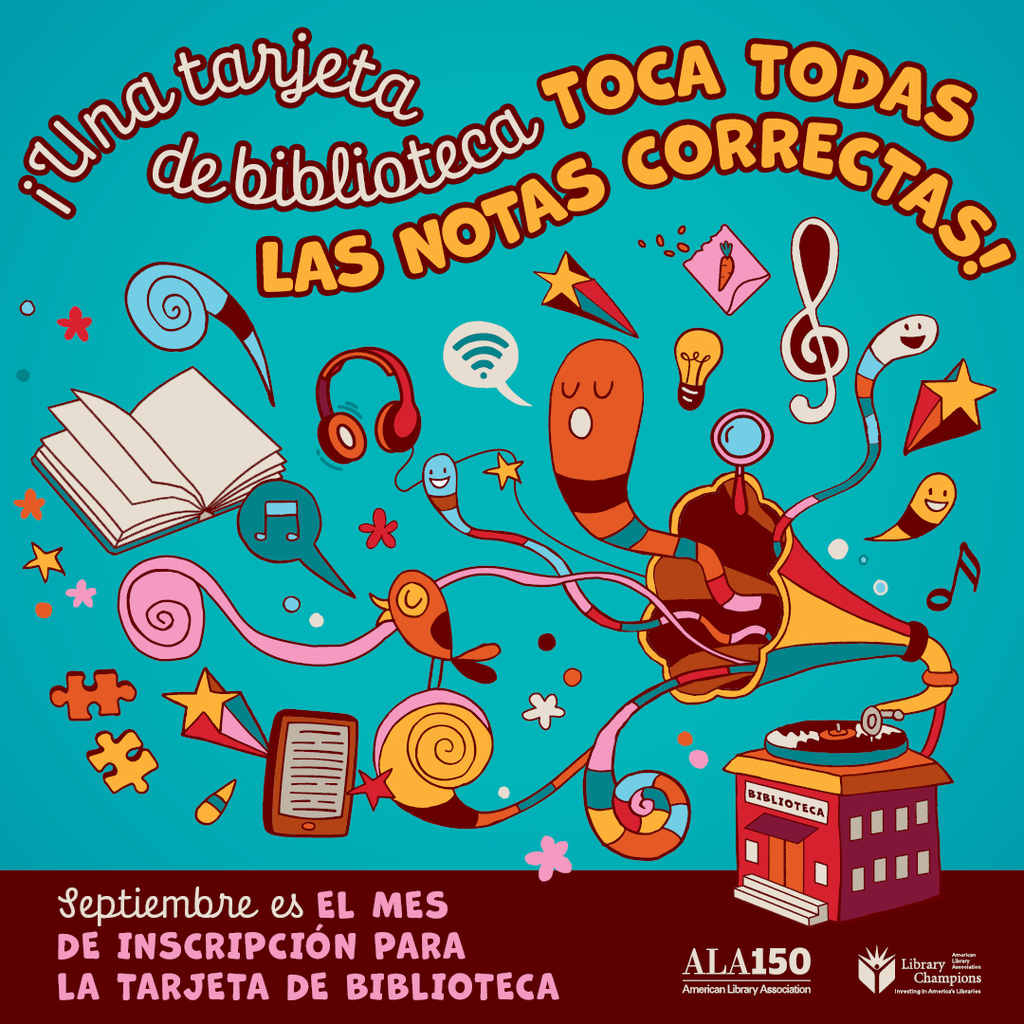 Library Card Sign Up Month Flyer in Spanish