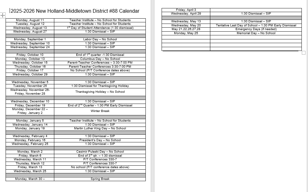 2025-2026 School Calendar