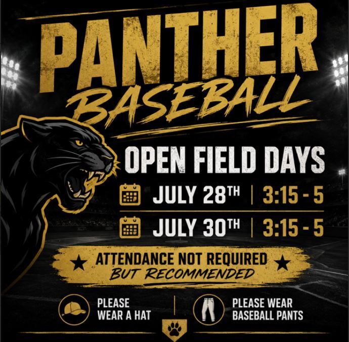 Baseball Open Field Days July 28 and July 29 from 3:15-5