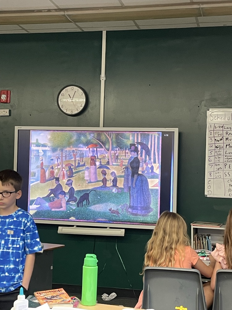 students and a painting