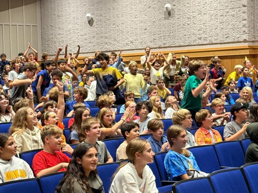 Middle School Students cheer at Blue/Gold Assembly