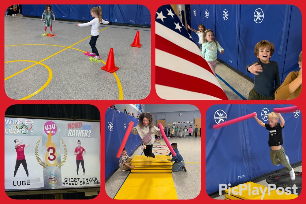 Collage of students doing different gym activities