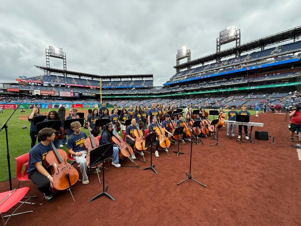 MS and HS Chamber Orcestra at Citizen's Bank Park - on the field playing