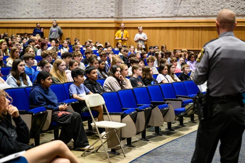 Travis Manion Speaker addressing the middle school students