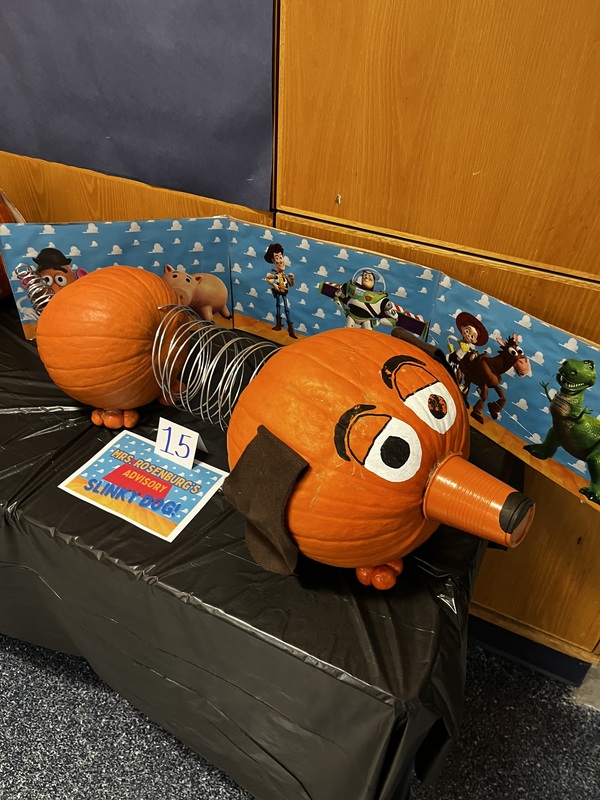 Middle School pumpkin decorating, slinky dog