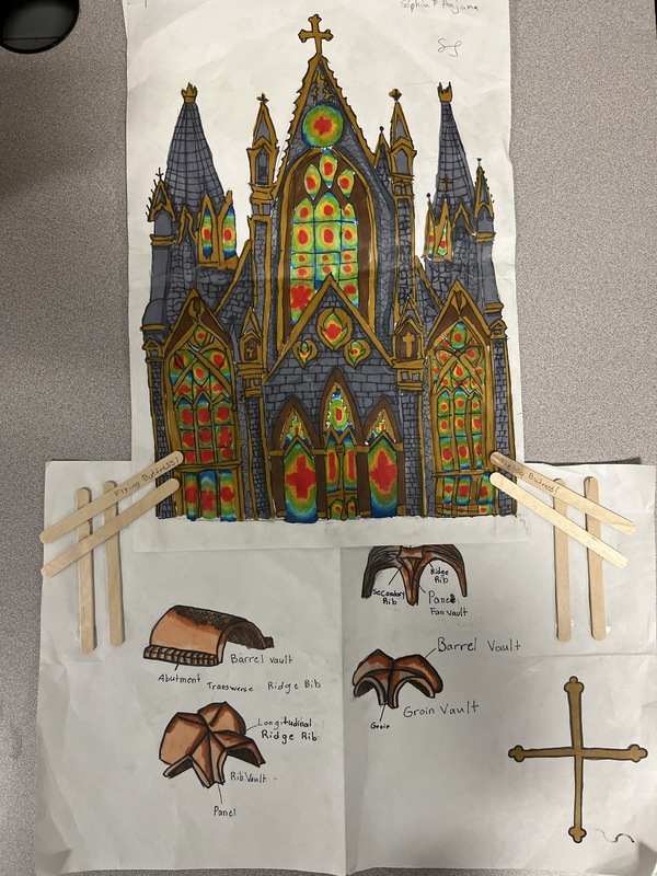 7th grade student's artistic rendering of a gothic cathedral