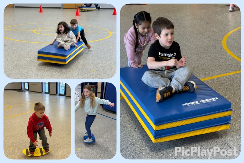 Collage of students doing different gym activities