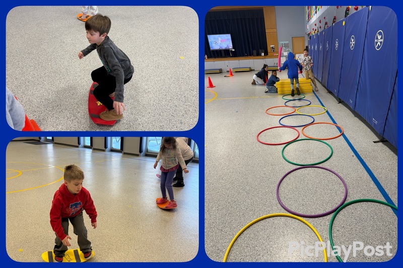 Collage of students doing different gym activities