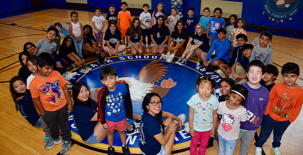 Students in gymnasium.