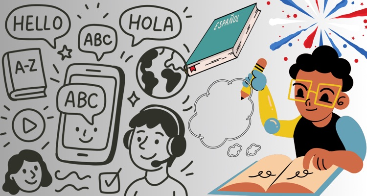 cartoon kids learning other languages