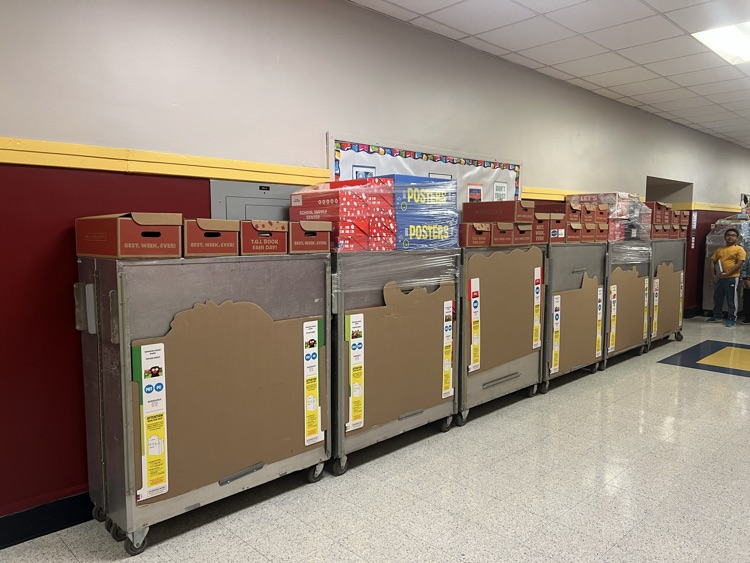 Book boxes in the hallway for the book fair