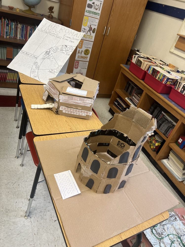 kids looking at projects on Ancient Rome