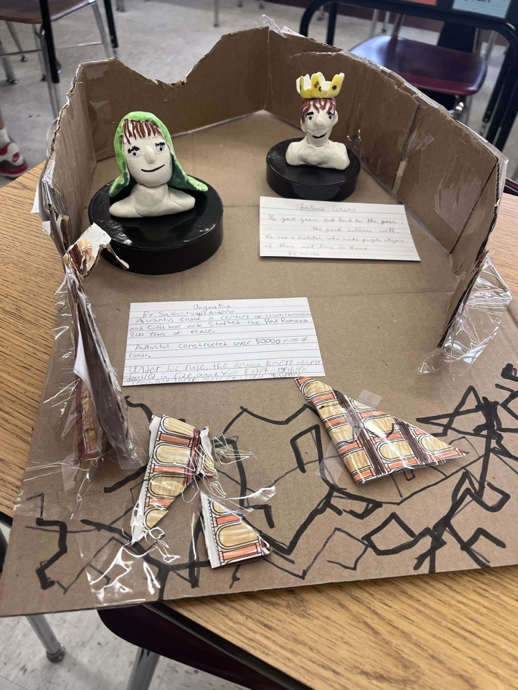 kids looking at projects on Ancient Rome