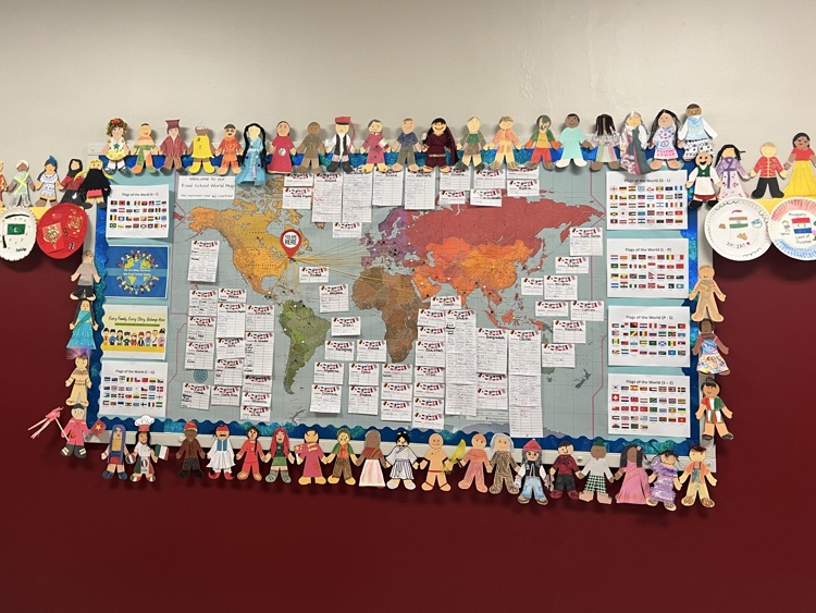 bulletin board with map and multicultural people 