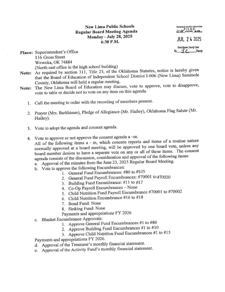 July Agenda