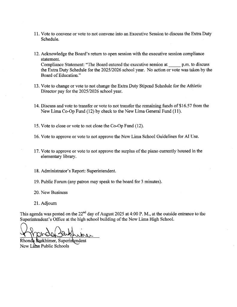 August Board Agenda