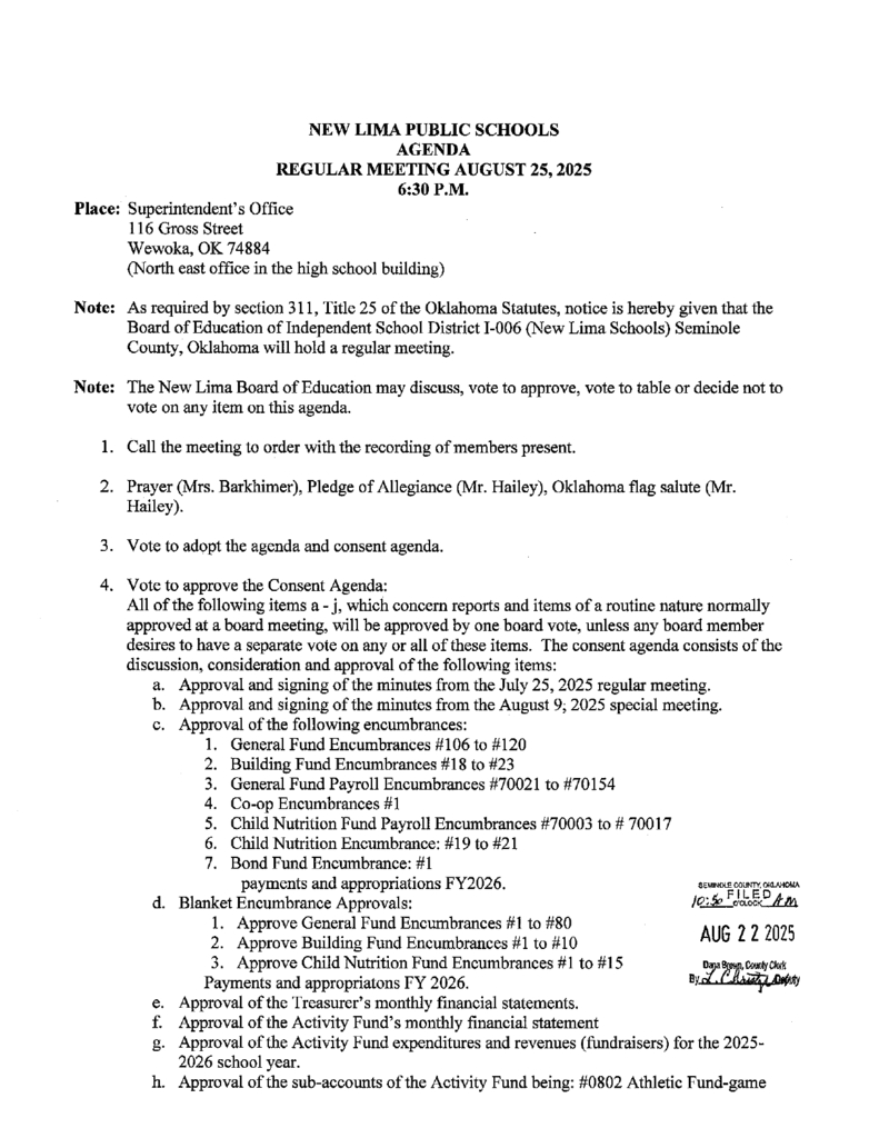 August Board Agenda