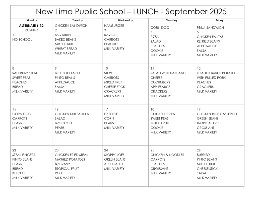 Sept. Menus