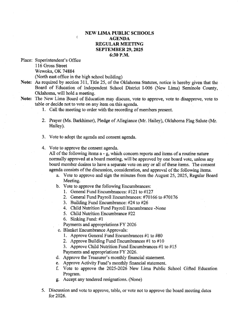 September Board Meeting Agenda