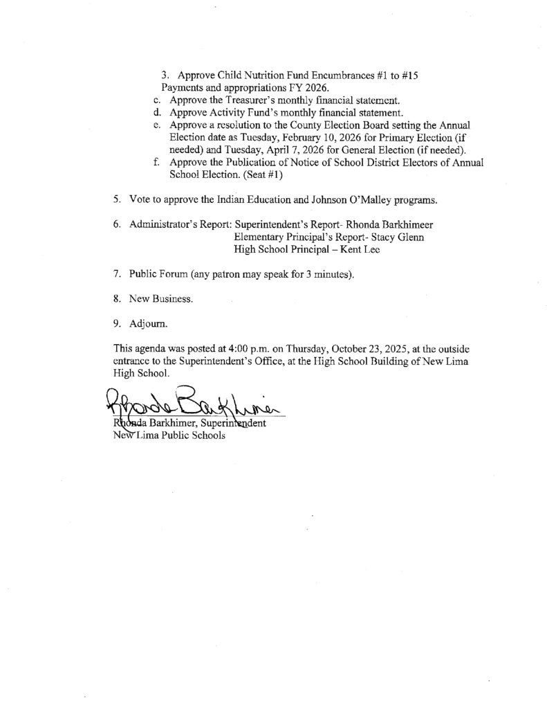 Oct. Board Agenda