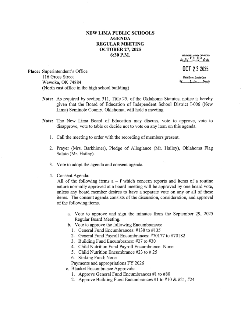 Oct. Board Agenda